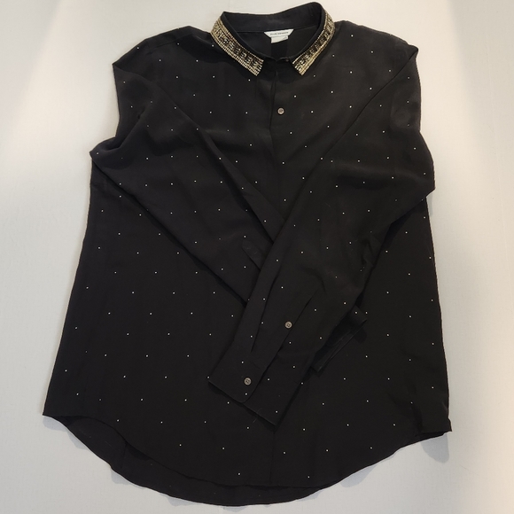 Club Monaco Silk beaded collar button down - Picture 3 of 16